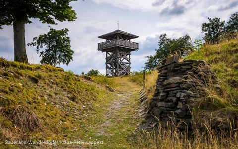 Blick auf den Turm auf dem Gelände der Schwalenburg